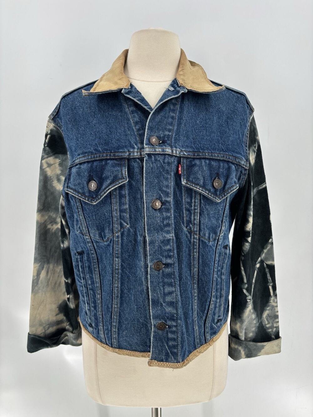 Vintage Levis 70506 USA Denim Jacket M Bella Dahl Custom Tie Dye Leather Collar
